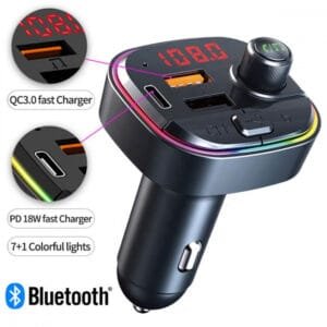 Carregador Transmissor Veicular com MP3 Player Bluetooth RGB 30V KA-C158 / AL-2105D